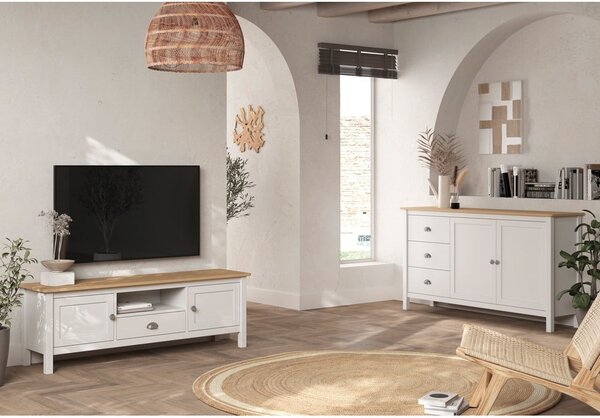 Bijelo/natur TV stol od borovine 158x53 cm Misti - Marckeric