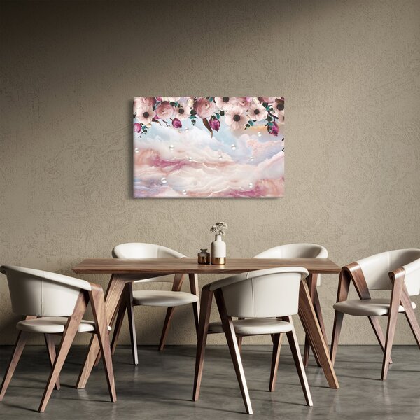 Slika rožnatih cvetov z rožnatim marmorjem (90x60 cm)