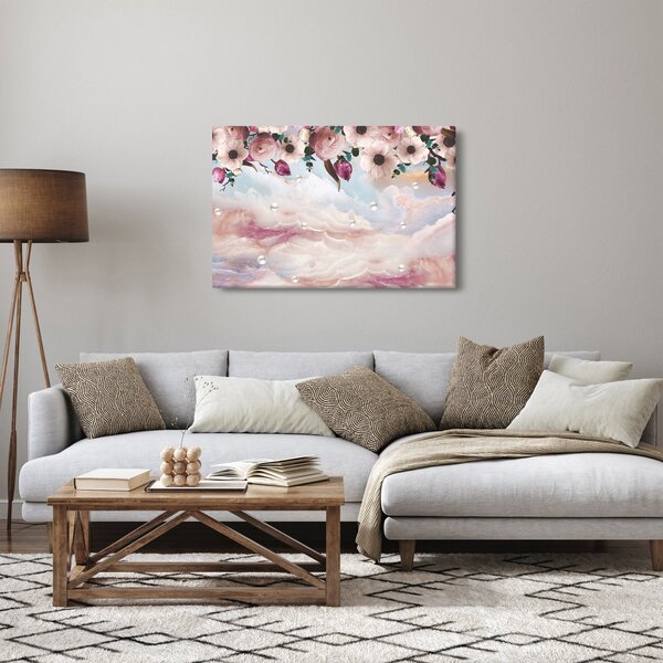 Slika rožnatih cvetov z rožnatim marmorjem (90x60 cm)