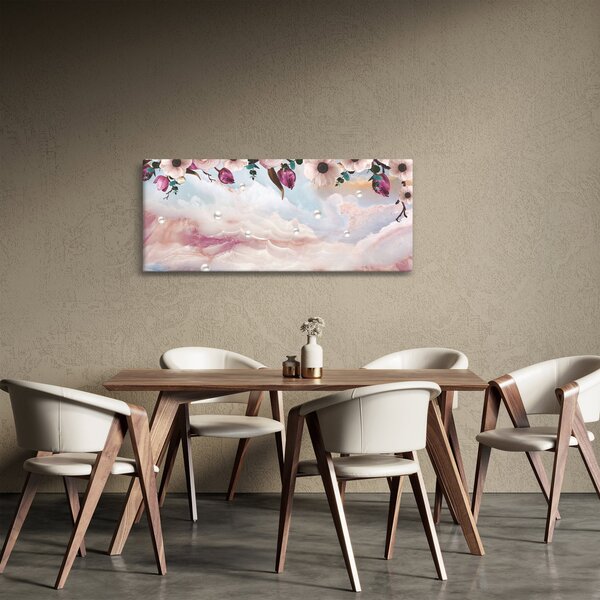 Slika rožnatih cvetov z rožnatim marmorjem (120x50 cm)