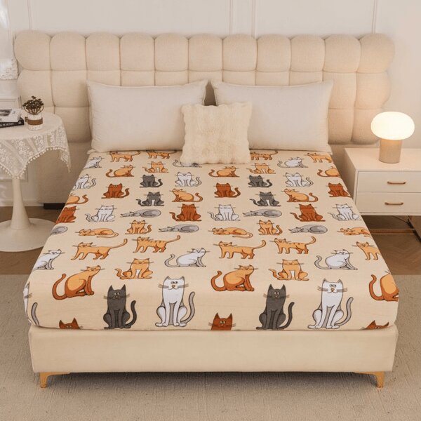 Plahta mikropliš COLORED CATS 90x200 cm krem boje