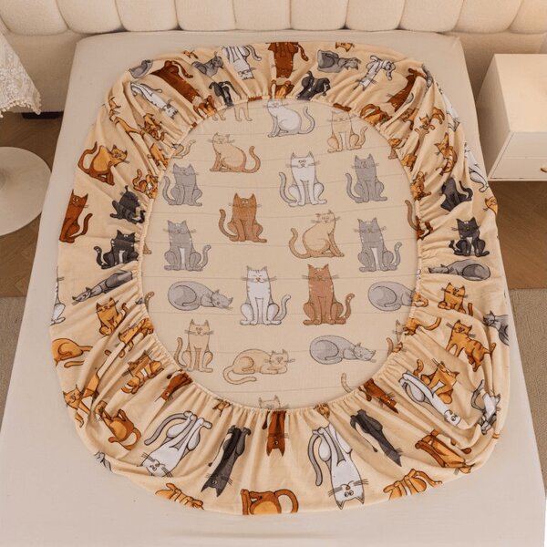 Plahta mikropliš COLORED CATS 90x200 cm krem boje