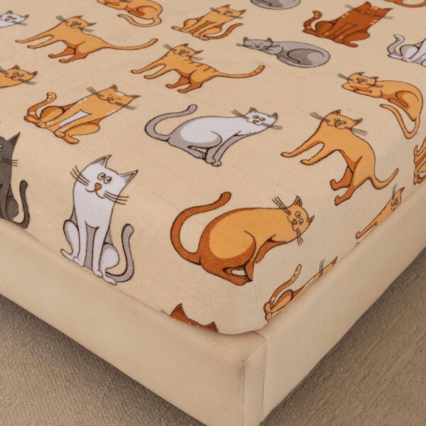 Plahta mikropliš COLORED CATS 90x200 cm krem boje