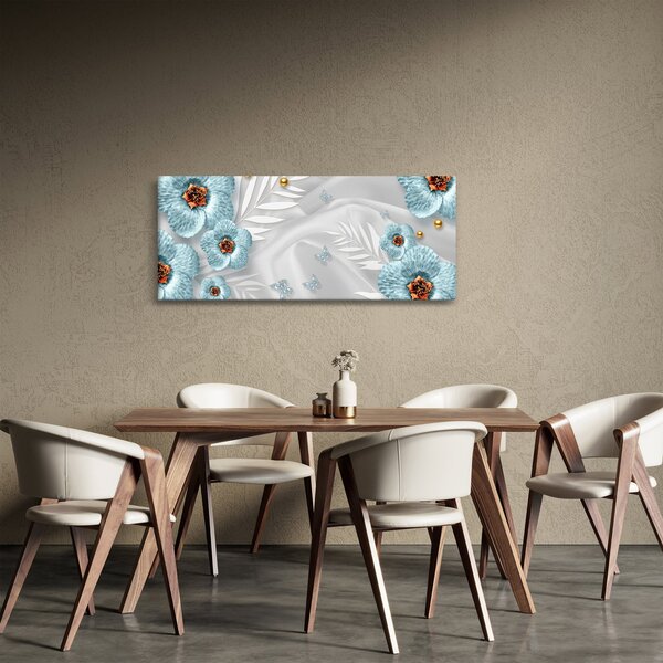 Slika - 3D modre rože (120x50 cm)