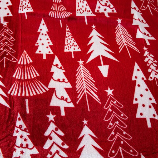 Božićna mikropliš deka s imitacijom ovčjeg krzna CHRISTMAS TREES crvena Dimenzije: 160 x 200 cm