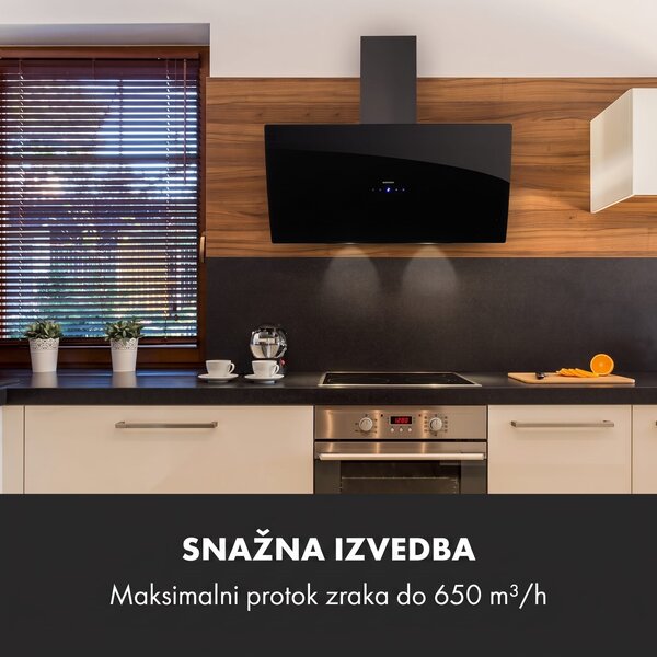 Klarstein Anabelle 90, kuhinjska napa, staklo, 641 m³/h, touchscreen, crna