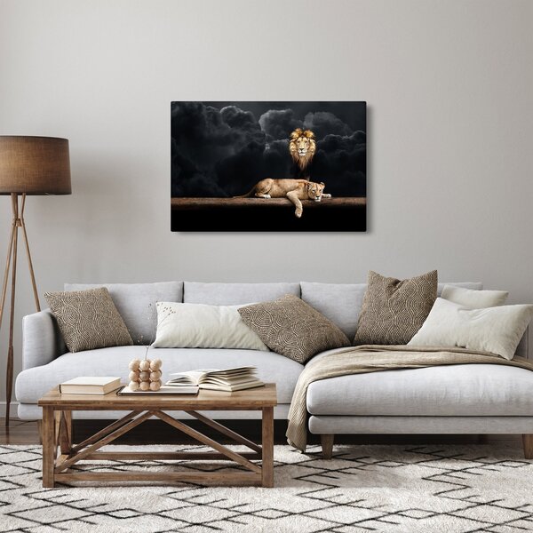 Slika - Lev in levinja v oblakih (90x60 cm)