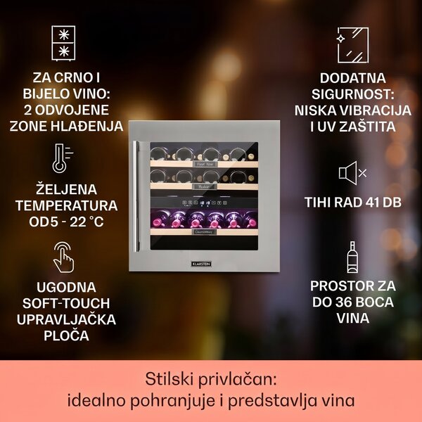 Klarstein Vinsider 36, hladnjak za vino, 2 zone hlađenja, 5-22 ° C, 94l, nehrđajući čelik