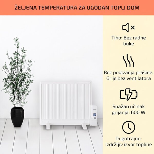 OneConcept Wallander, uljni radijator, 600 W, termostat, uljno zagrijavanje, ultra tanki dizajn, bijeli
