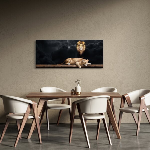 Slika - Lev in levinja v oblakih (120x50 cm)