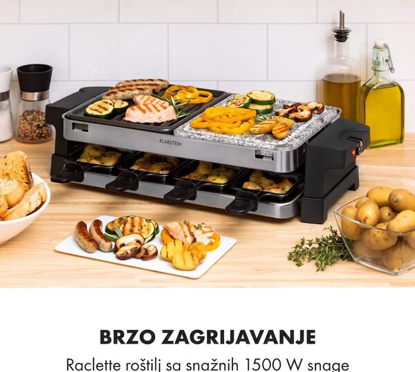 Klarstein Sirloin Raclette, 1500W, aluminij / kamen, 8 osoba, kontrolne LED diode