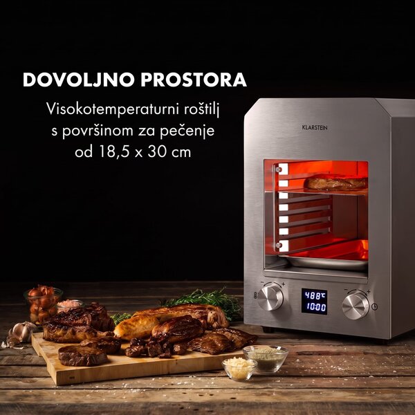 Klarstein Hannibal, roštilj na visokoj temperaturi, unutrašnjost, 2200 W, 850 ° C, nehrđajući čelik, srebro