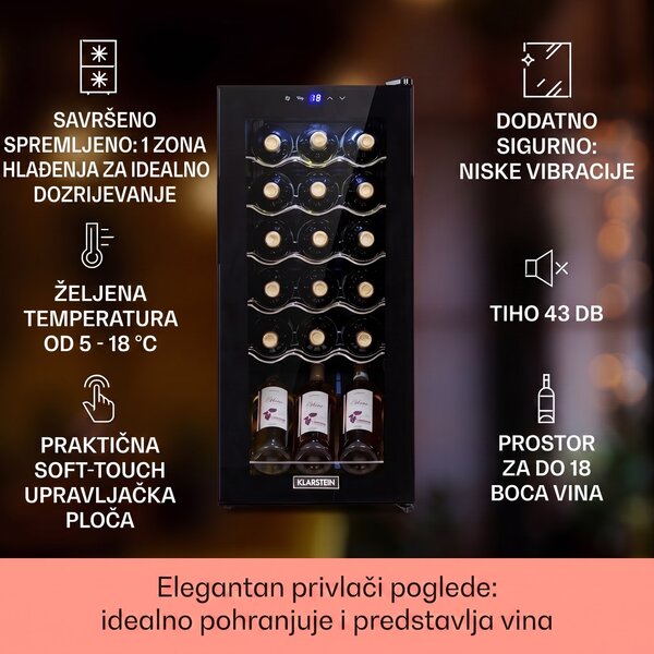 Klarstein Shiraz 18 Uno, hladnjak za vino, 50l, 18f, l touch control panel, 5-18°C