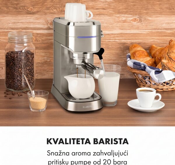 Klarstein Futura, aparat za espresso, 20 bara, 1450 W, 1,25 l, nehrđajući čelik