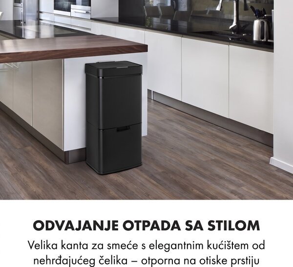 Klarstein Royal Trash Matte Black, kanta za smeće sa senzorom, 72 l, nehrđajući čelik, mat crna