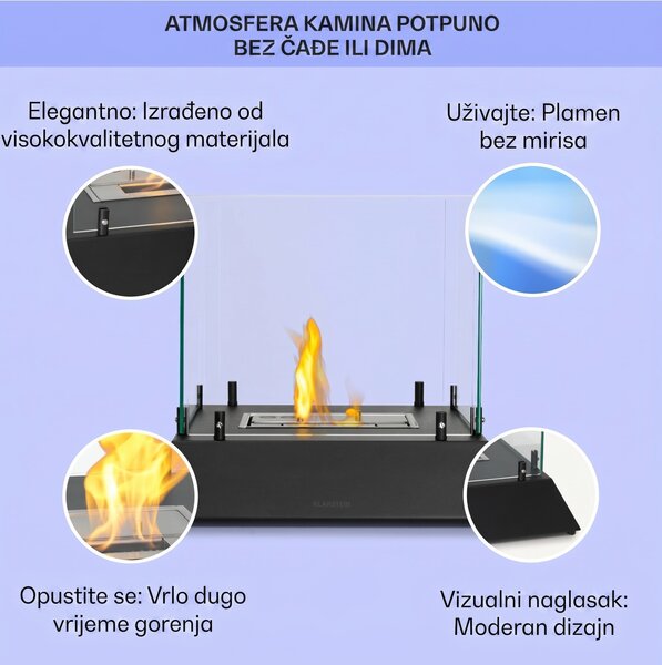 Klarstein Phantasma Cubo, kamin na bioetanol, bez dima i mirisa, plamenici od nehrđajućeg čelika, sigurnosno staklo