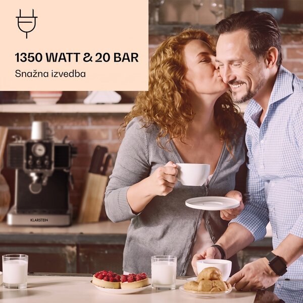 Klarstein Gusto Classico, aparat za espresso, 1350 W, tlak 20 bara, spremnik za vodu: 1,5 litre