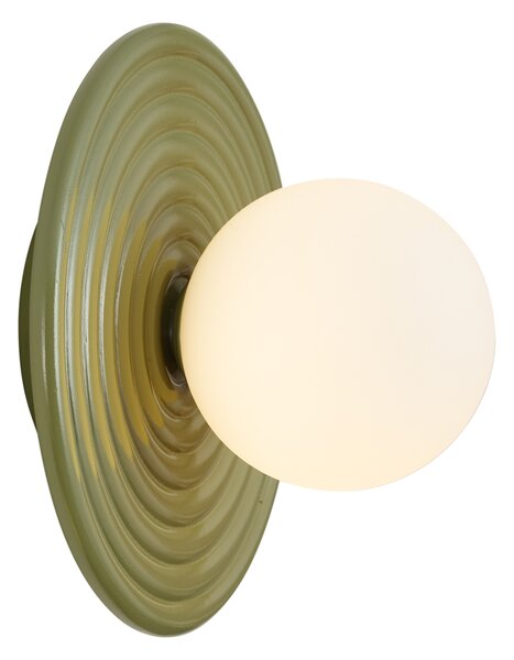 Retro zidna svjetiljka zelena s okruglim opalnim staklom 20 cm IP44 - Lila