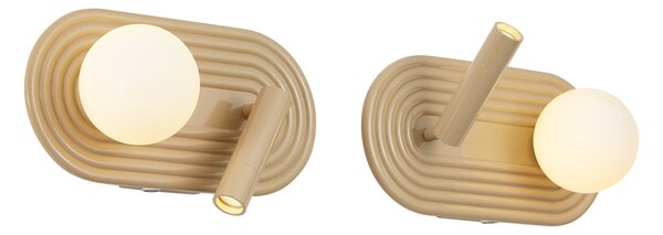 Set od 2 retro zidne svjetiljke taupe, uklj. LED s 3-stupanjskim prigušivanjem i USB-C - Lila