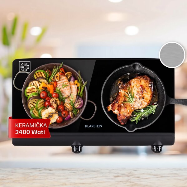 Klarstein Cookbuddy, dvostruka ploča za kuhanje, 2400 W, 5 nivoa snage, staklokeramika