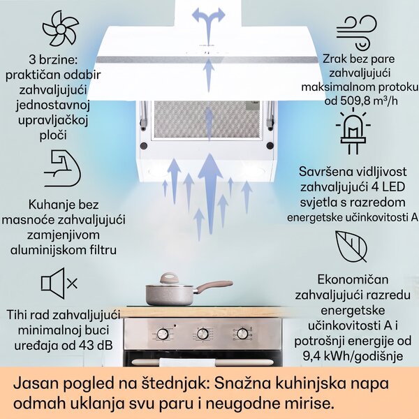 Klarstein Clara 60, napa, 591 m³ / h, ekran osjetljiv na dodir, ambijentalno pozadinsko osvjetljenje