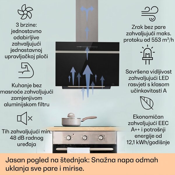 Klarstein Ava 60 Smart, kuhinjska napa, 60cm, zidna, WiFi, A++, 585 m³/h, zaslon osjetljiv na dodir