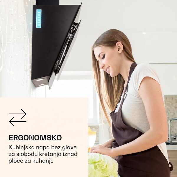 Klarstein Aurora 60 Smart, napa, 585 m³ / h, 90 cm, napa za dimnjak, pozadinsko osvjetljenje, klasa energetske učinkovitosti A ++