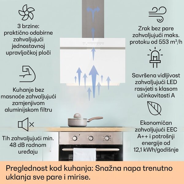 Klarstein Ava 60 Smart, kuhinjska napa, 60cm, zidna, WiFi, A++, 585 m³/h, zaslon osjetljiv na dodir