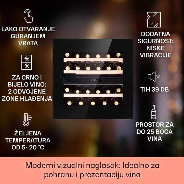 Klarstein Rhône 25 Duo, hladnjak za vino, kompresijsko hlađenje, 2 zone, 75 litara / 25 boca
