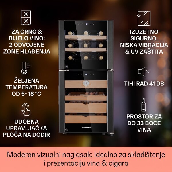 Klarstein El Dorado 89, humidor i hladnjak za vino, ekran osjetljiv na dodir, 89L, LED