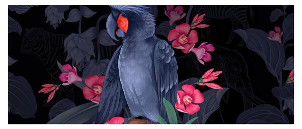 Slika - Papiga med rožami (120x50 cm)