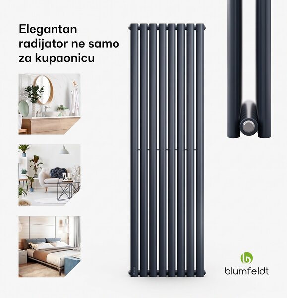 Blumfeldt Tallheo, 47 x 160, radijator, kupaonski radijator, cijevni radijator, 1472 W, topla voda, 1/2