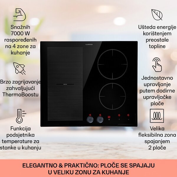 Klarstein Magnichef 4 Flex, ugradbena indukcijska ploča, 4 zone, 7000W, staklokeramika