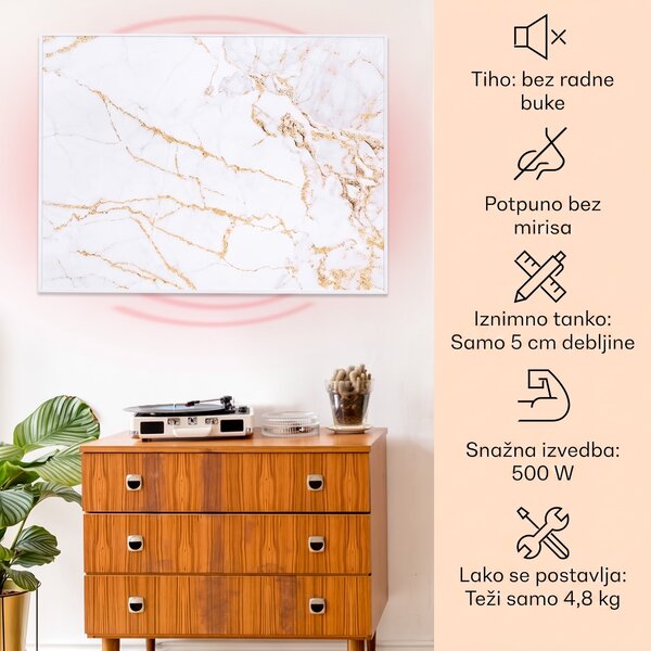 Klarstein Wonderwall Air Art Smart, infracrveni grijač, 80 x 60 cm, 500 W, mramor