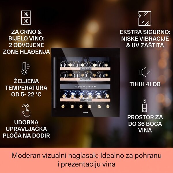 Klarstein Vinsider 36 Onyx Edition, vinoteka, 2 zone hlađenja, 5-22°C, 85 l