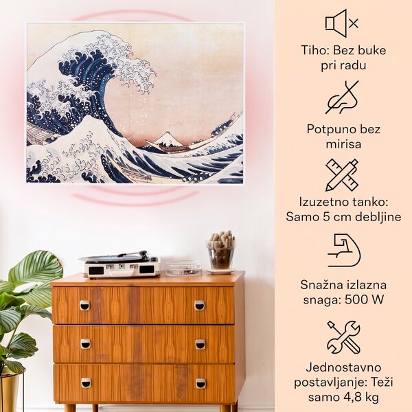 Klarstein Wonderwall Air Art Smart, infracrveni grijač, 80 x 60 cm, 500 W, aplikacija, plavi valovi
