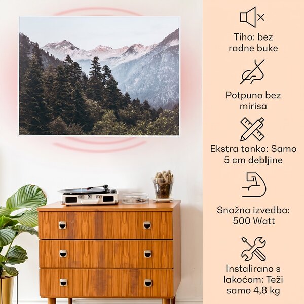 Klarstein Wonderwall Air Art Smart, infracrveni grijač, 80 x 60 cm, 500 W, aplikacija, planina