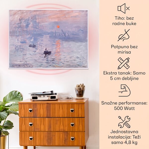 Klarstein Wonderwall Air Art Smart, infracrveni grijač, 80 x 60 cm, 500 W, aplikacija, izlazak sunca