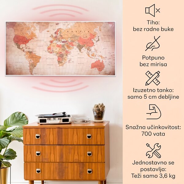 Klarstein Wonderwall Air Art Smart, infracrveni grijač, 120 x 60 cm, 700 W, aplikacija, svijet