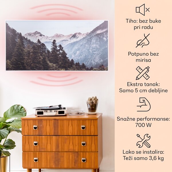 Klarstein Wonderwall Air Art Smart, infracrveni grijač, 120 x 60 cm, 700 W, aplikacija, planina