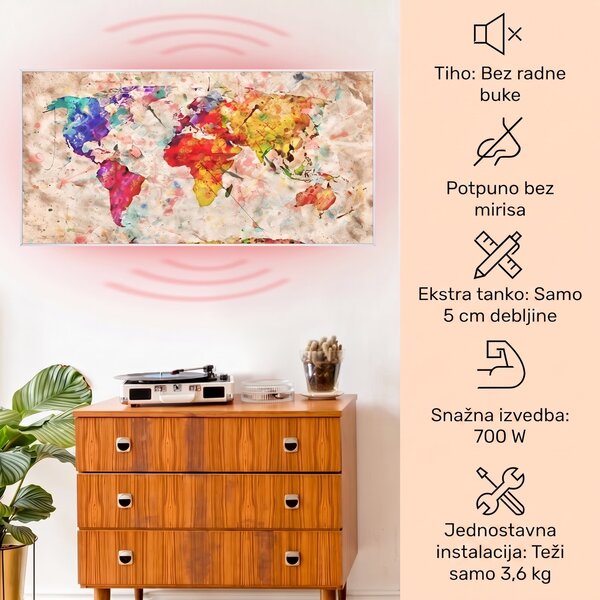 Klarstein Wonderwall Air Art Smart, infracrveni grijač, karta u boji, 120 x 60 cm, 700 W
