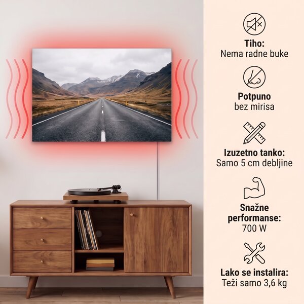 Klarstein Wonderwall Air Art Smart, infracrveni grijač, planinska cesta, 120 x 60 cm, 700 W