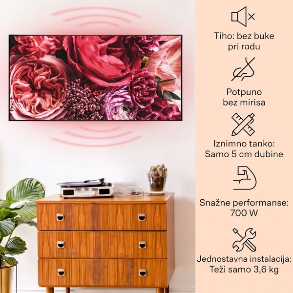 Klarstein Wonderwall Air Art Smart, infracrveni grijač, cvijet, 120 x 60 cm, 700 W