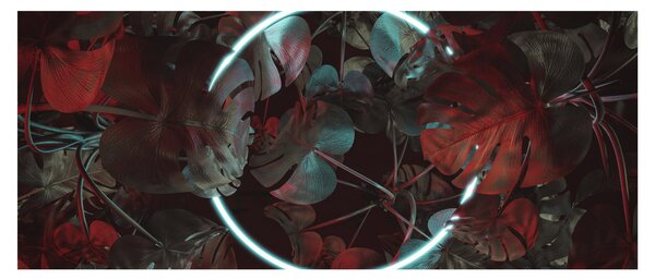Slika - Neonski krog med palmami (120x50 cm)