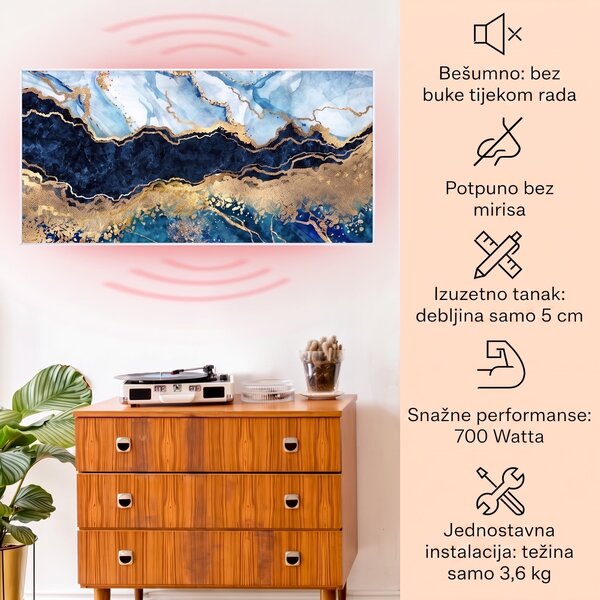 Klarstein Wonderwall Air Art Smart, infracrveni grijač, plavi mramor, 120 x 60 cm, 700 W