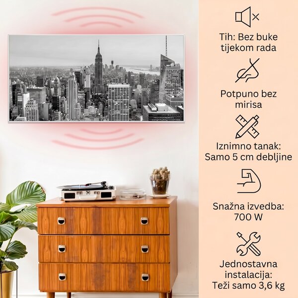 Klarstein Wonderwall Air Art Smart, infracrveni grijač, New York City, 120 × 60 cm, 700 W