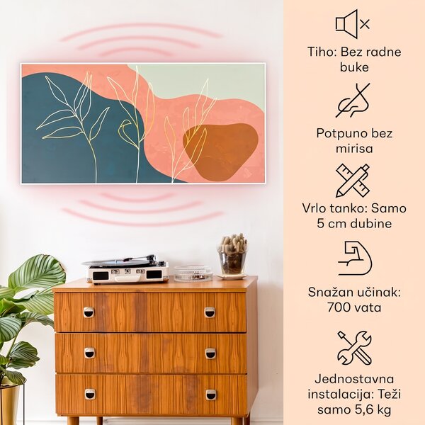Klarstein Wonderwall Air Art, infracrvena pametna grijalica, 60x120cm, 700W, zidna instalacija, upravljanje aplikacijom, zlatne linije