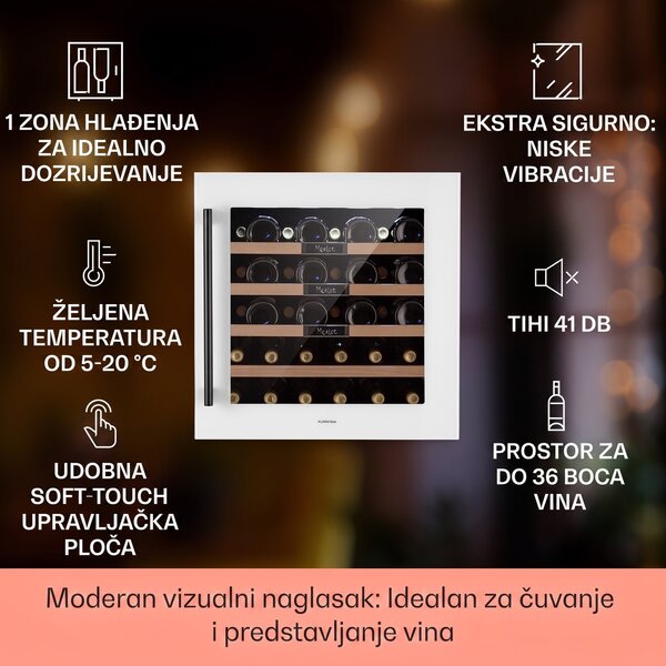 Klarstein Vinsider 36 Built-In Uno, ugradbeni ormarić za vino, 36 boca, 92 litre, nehrđajući čelik