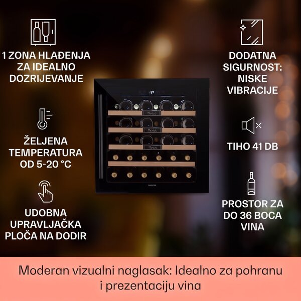 Klarstein Vinsider 36 Built-In Uno, ugradbeni ormarić za vino, 36 boca, 92 litre, nehrđajući čelik