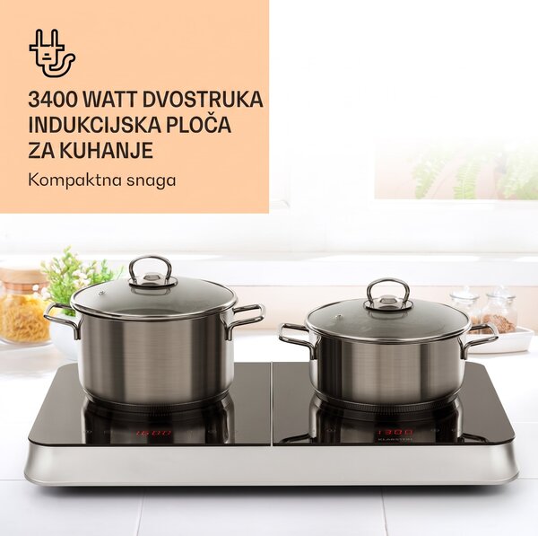 Klarstein InnoChef, indukcijska ploča za kuhanje, 3400 W, zaslon osjetljiv na dodir, staklokeramika, srebrna